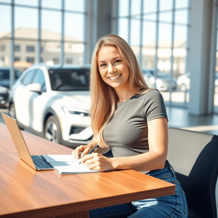 Lady agreeing to car loan contract